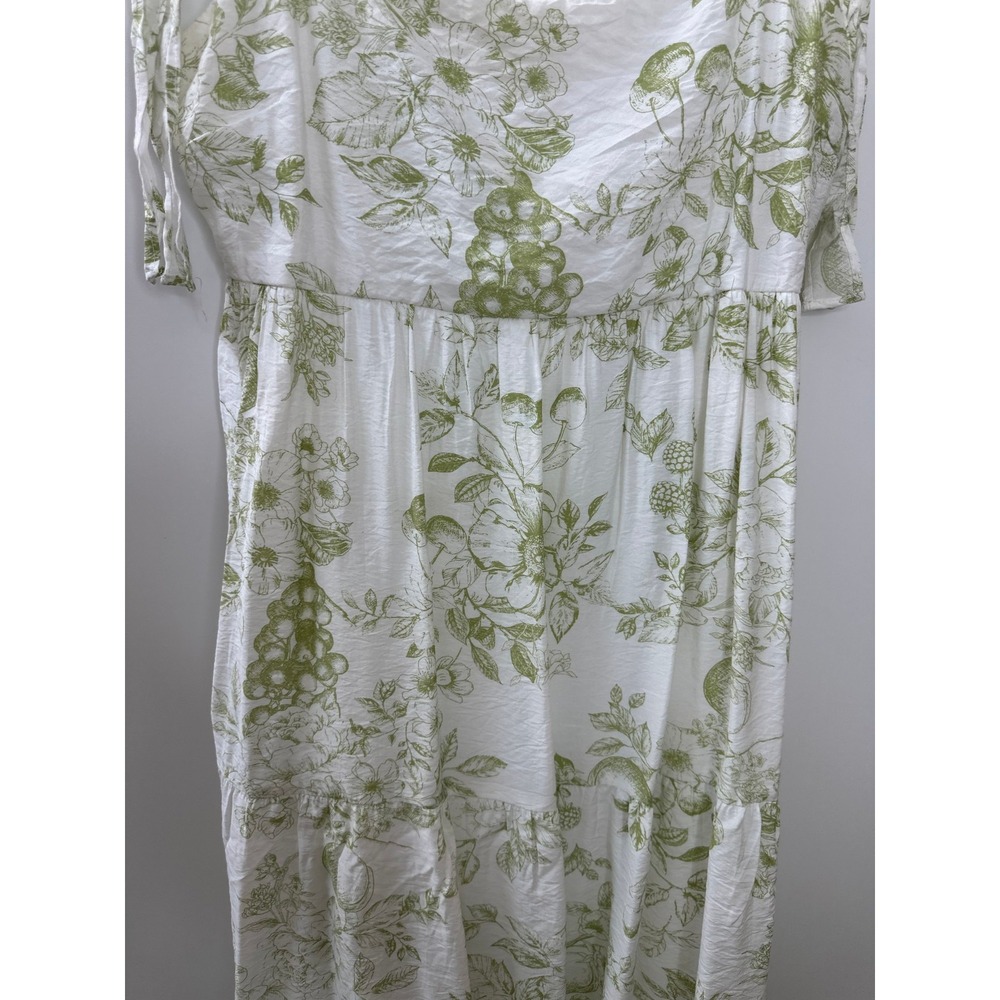 by the River Fruit Blossom Tiered Midi Dress Green Toile Floral Crinkle Large - Picture 4 of 16